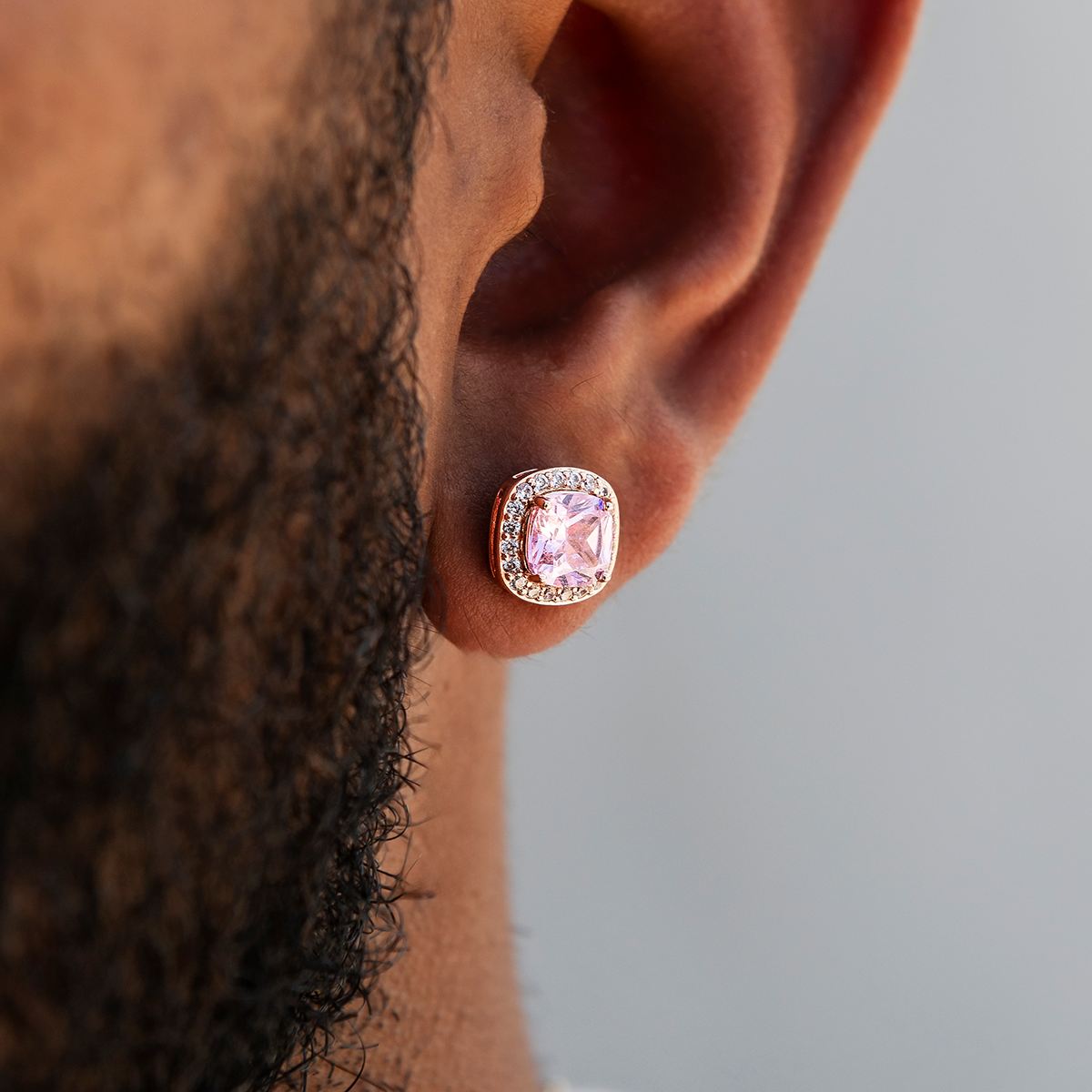Pink Cushion Cut Stud Earrings in Rose Gold