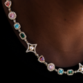 Colored Gemstone Pearl Necklace in Yellow Gold - 17mm