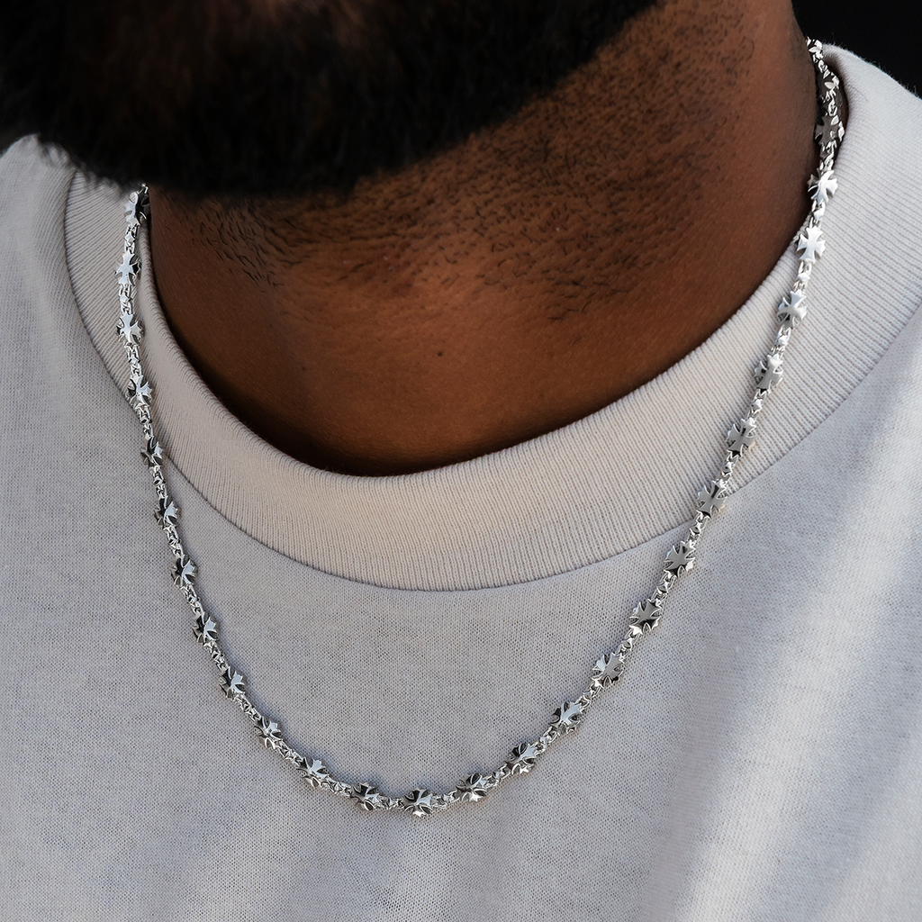 Flared Cross Chain in White Gold- 5mm