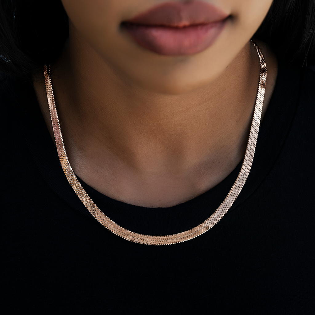 Herringbone Necklace in Rose Gold- 6mm