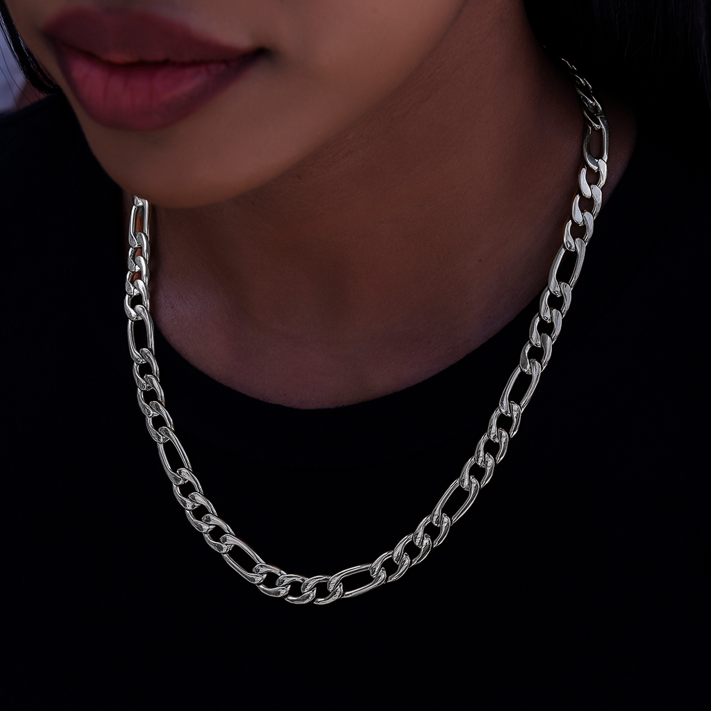 Figaro Necklace in White Gold- 9mm