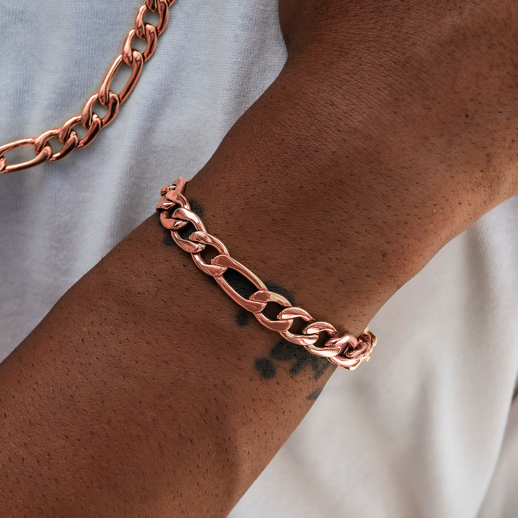 Figaro Chain Bracelet in Rose Gold- 9mm