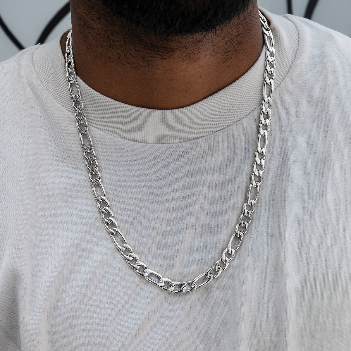 Figaro Chain in White Gold- 9mm