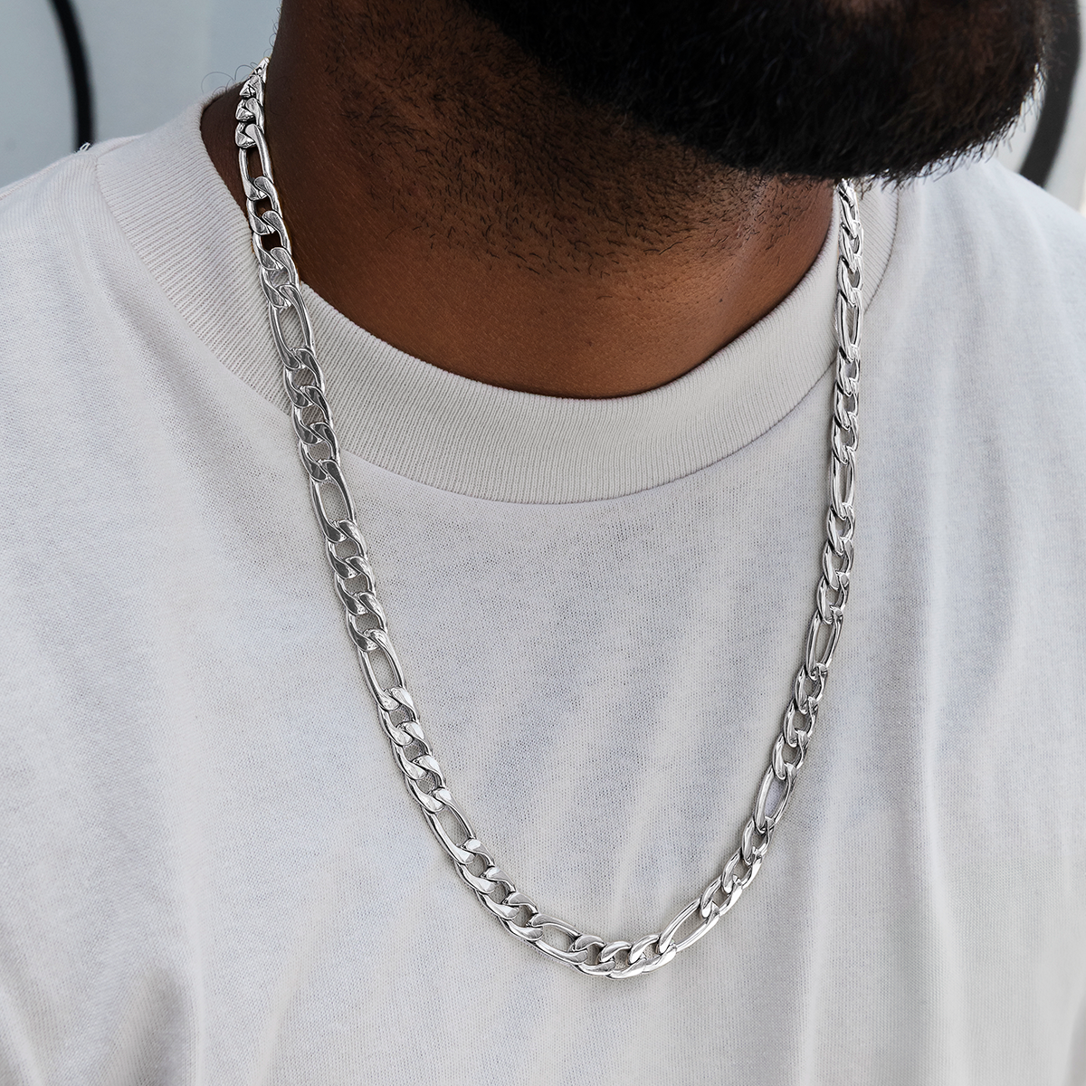 Figaro Chain in White Gold- 9mm