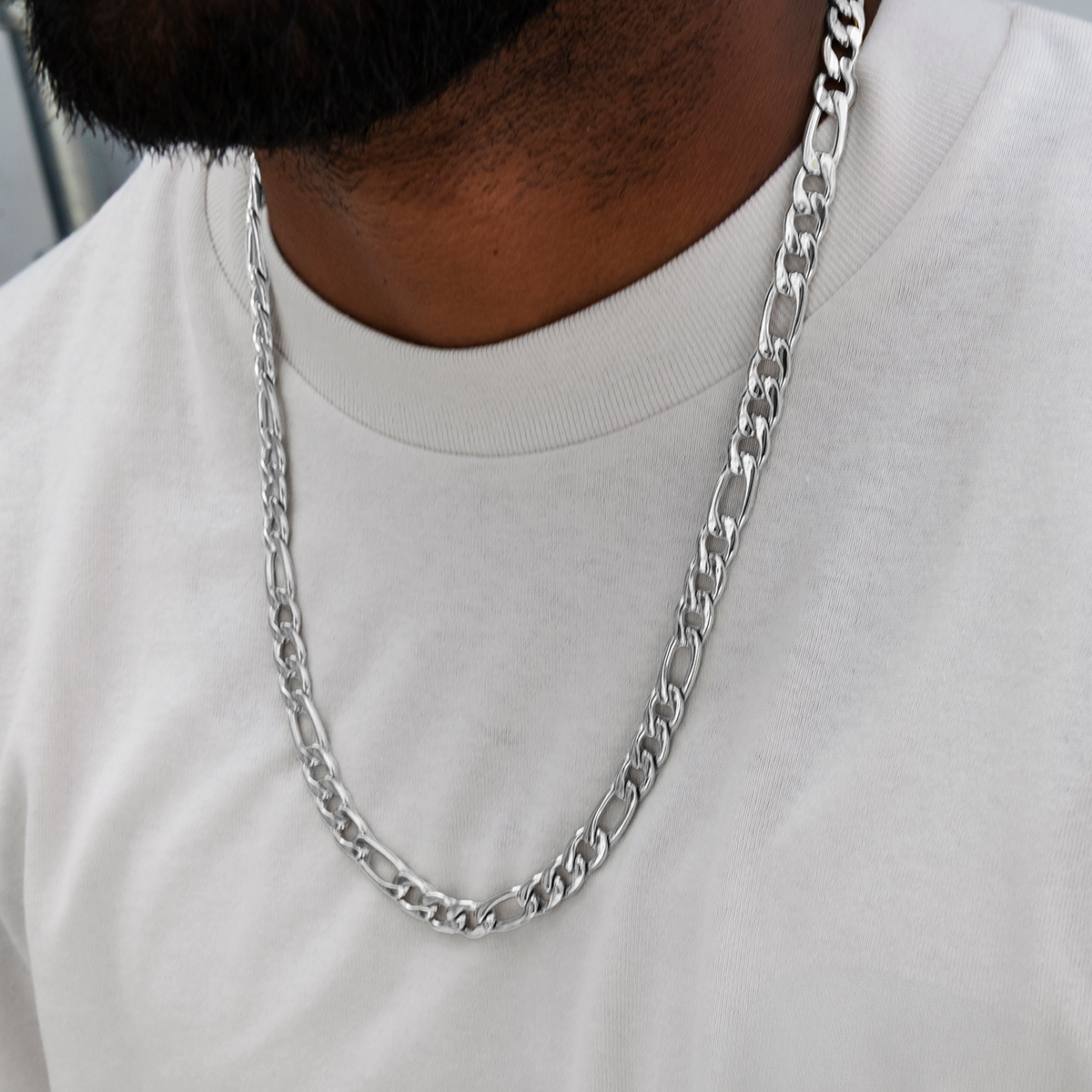 Figaro Chain in White Gold- 9mm