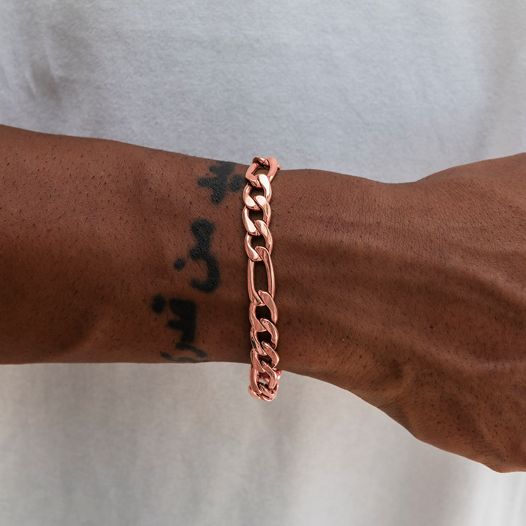 Figaro Chain Bracelet in Rose Gold- 9mm
