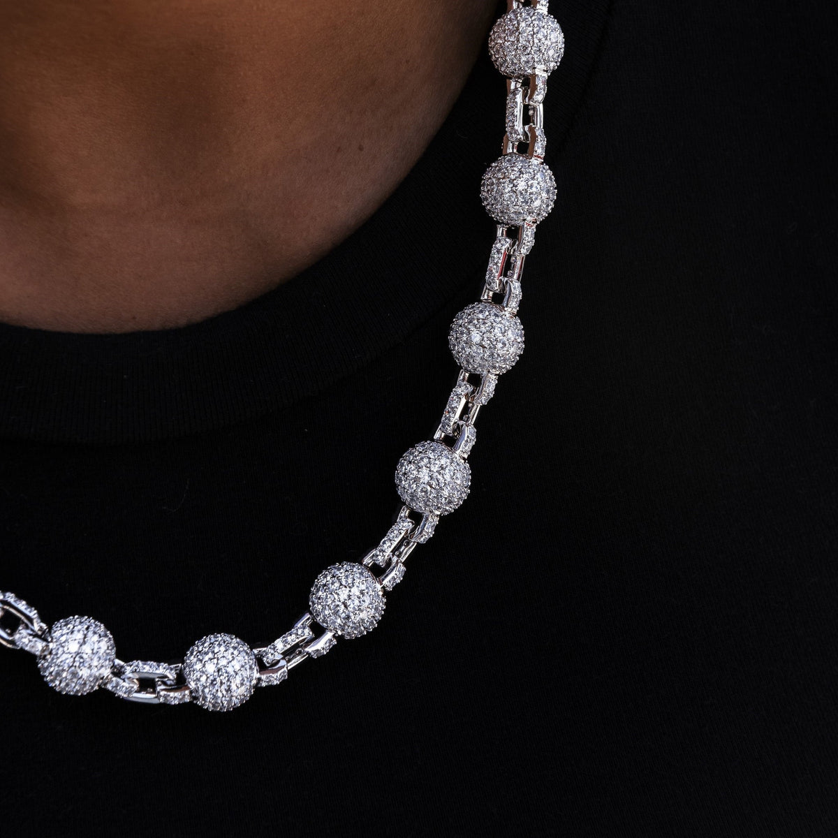 12MM Iced Ball Necklace in White Gold