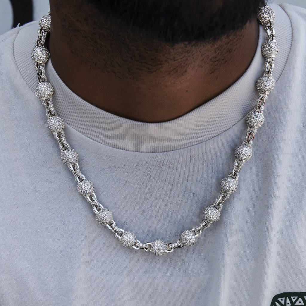 12MM Iced Ball Chain in White Gold