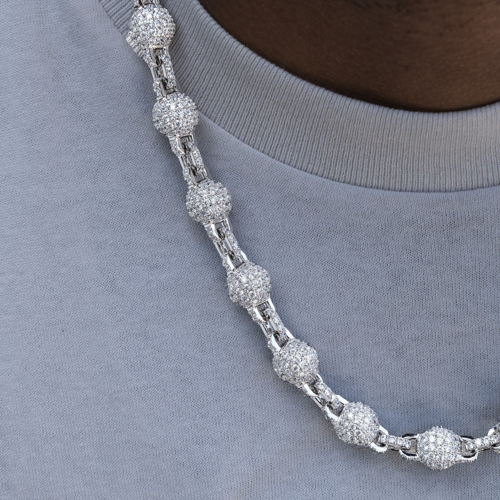 12MM Iced Ball Chain in White Gold