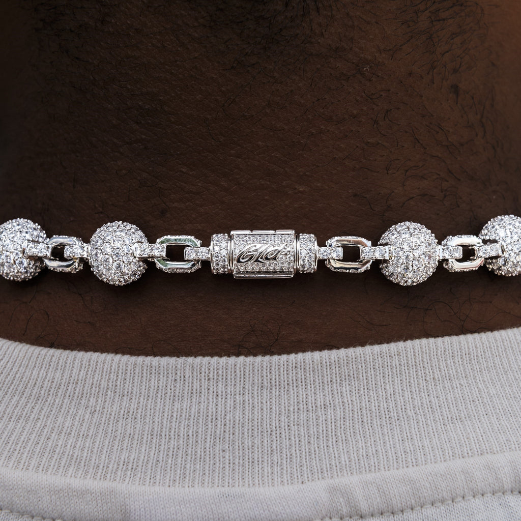12MM Iced Ball Chain in White Gold