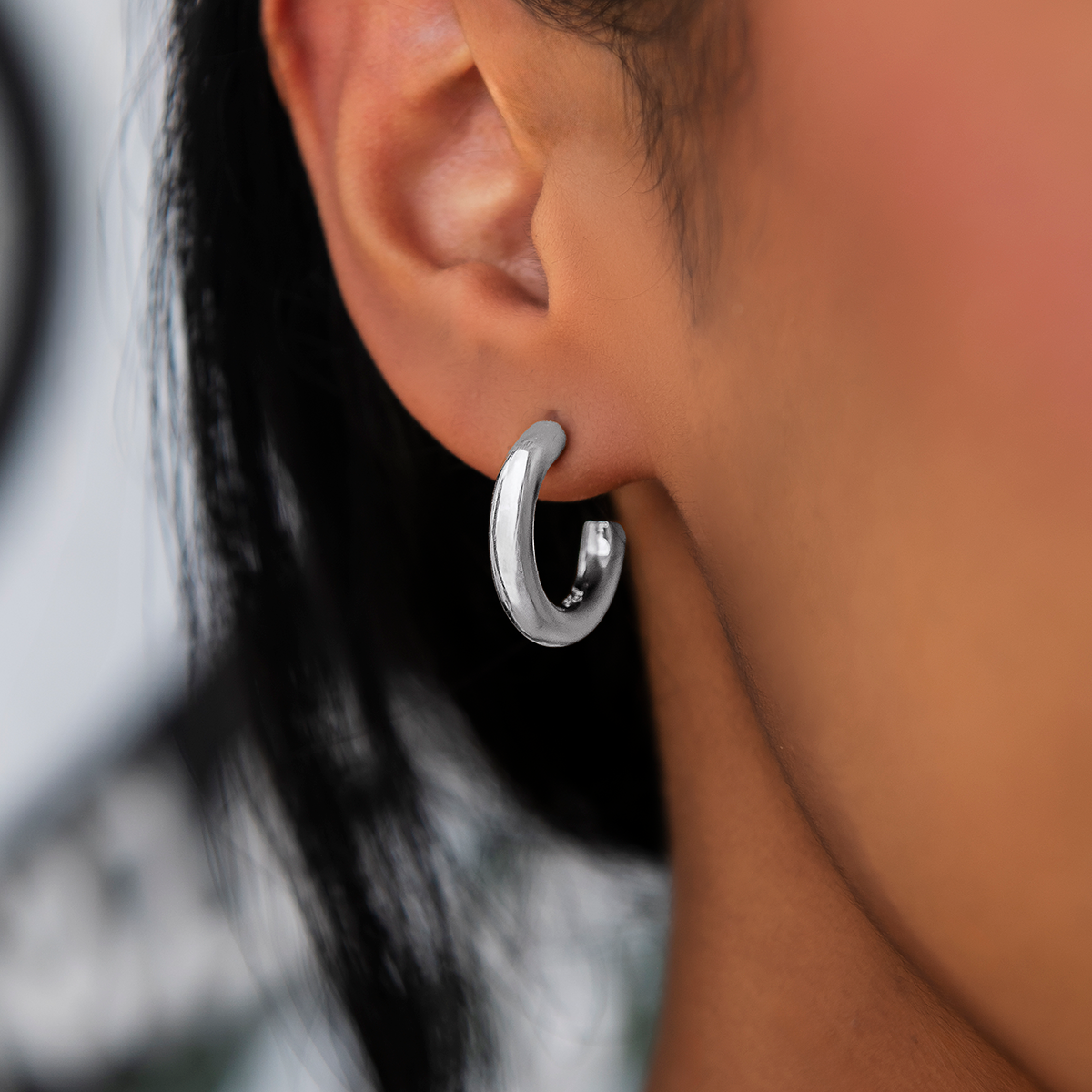 Tube Hoop Earrings in White Gold