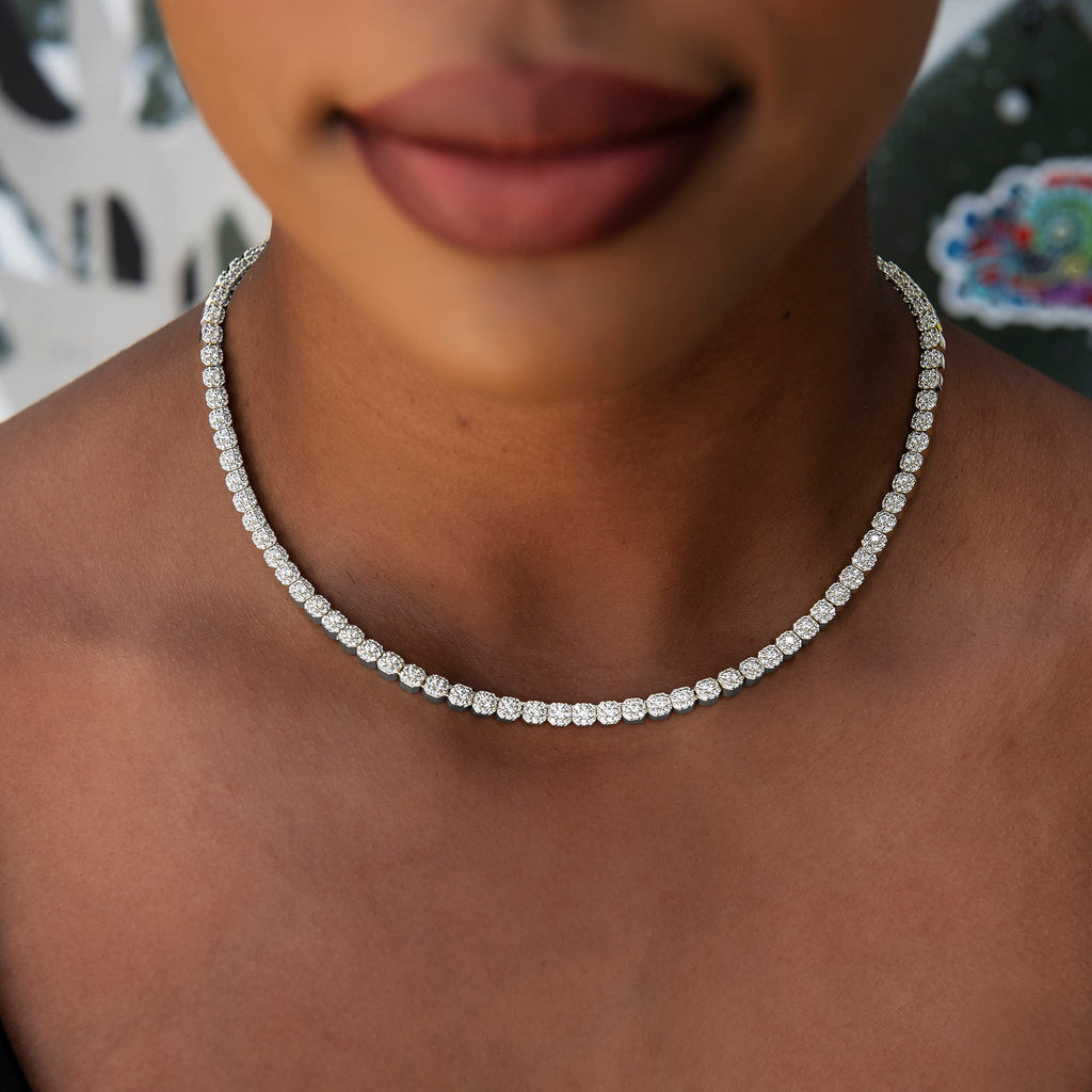 Iced Mini Clustered Tennis Necklace in White Gold