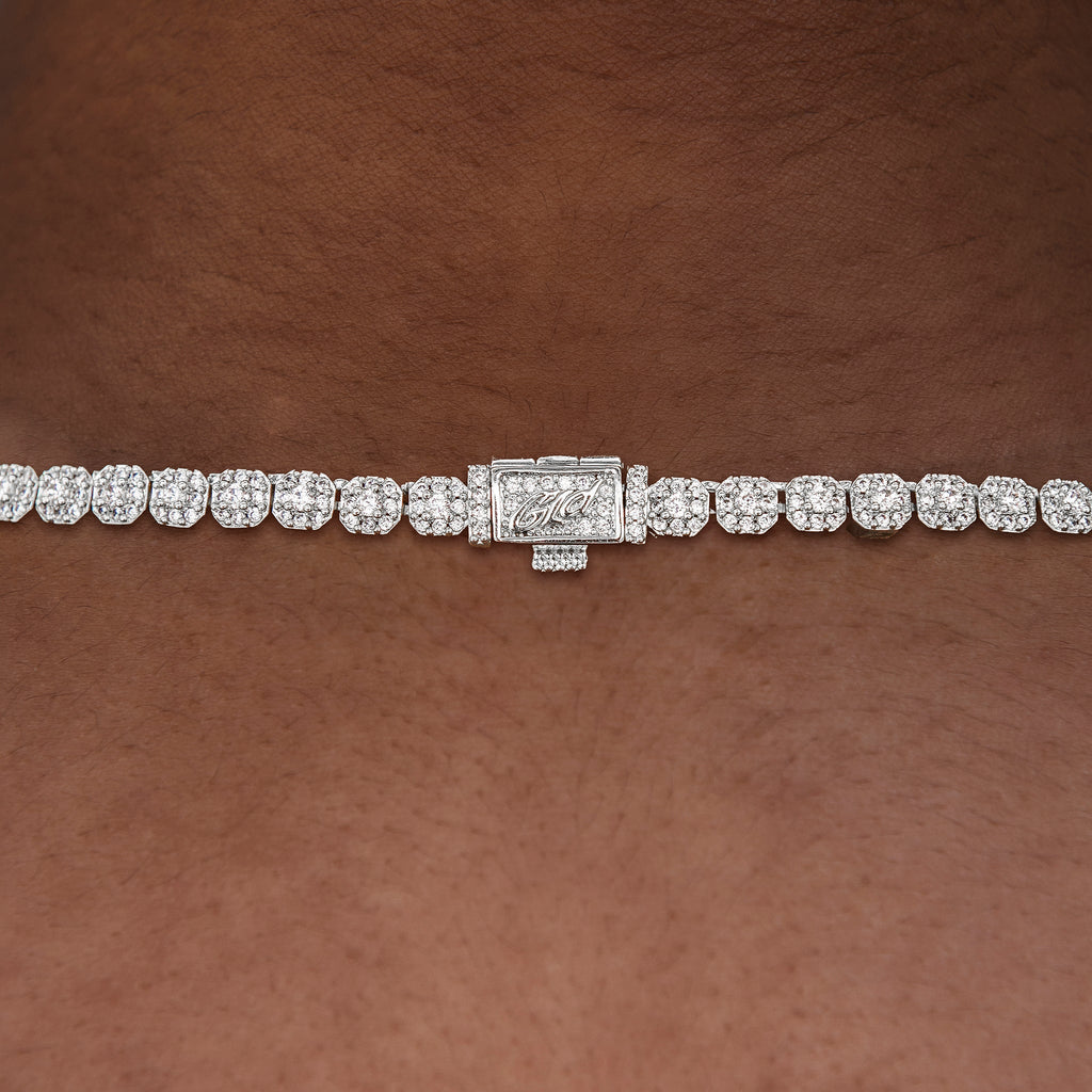 Iced Mini Clustered Tennis Necklace in White Gold