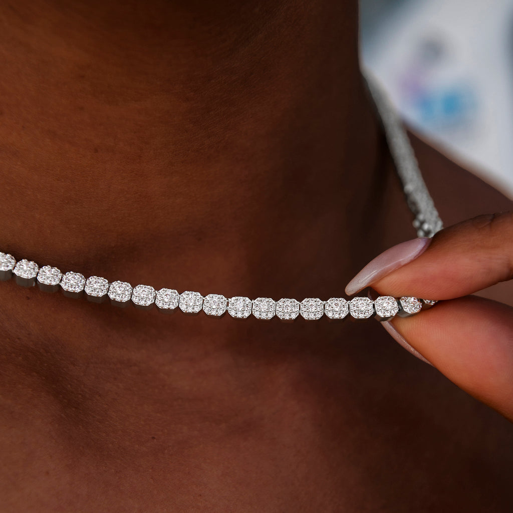 Iced Mini Clustered Tennis Necklace in White Gold