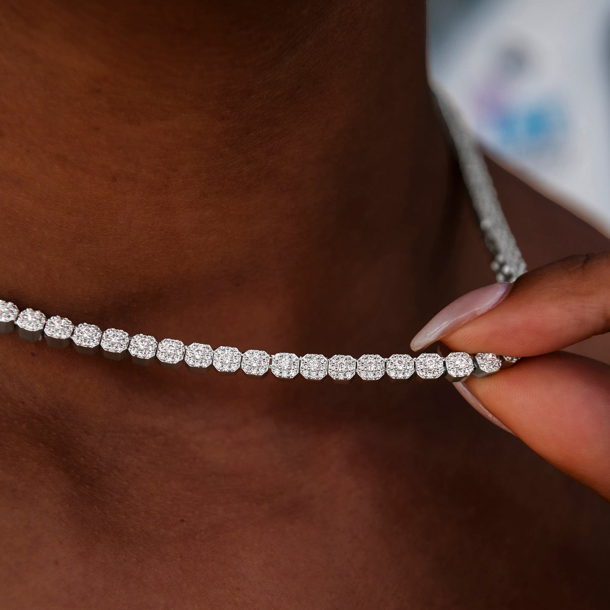 Iced Mini Clustered Tennis Necklace in White Gold