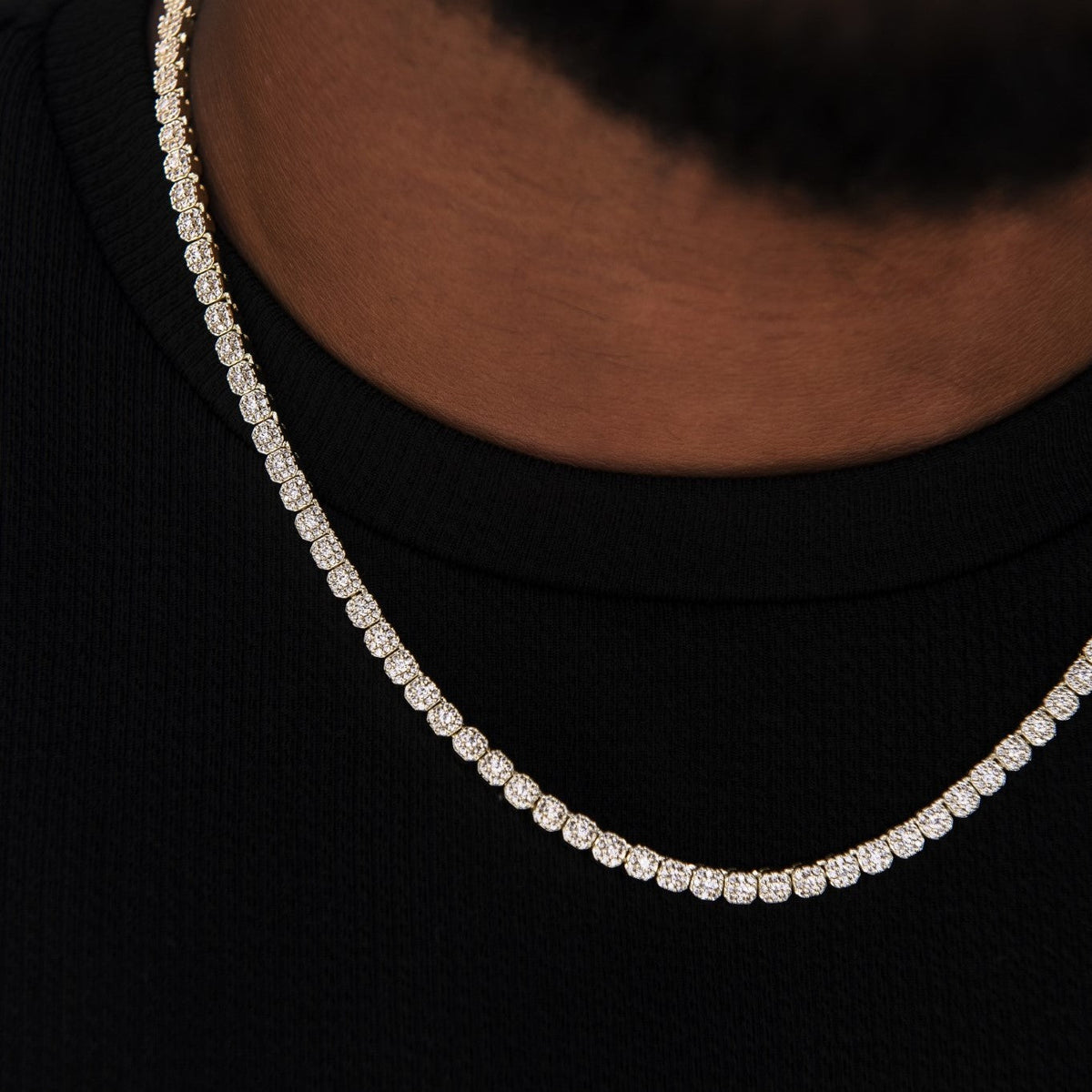 Iced Mini Clustered Tennis Chain in Yellow Gold