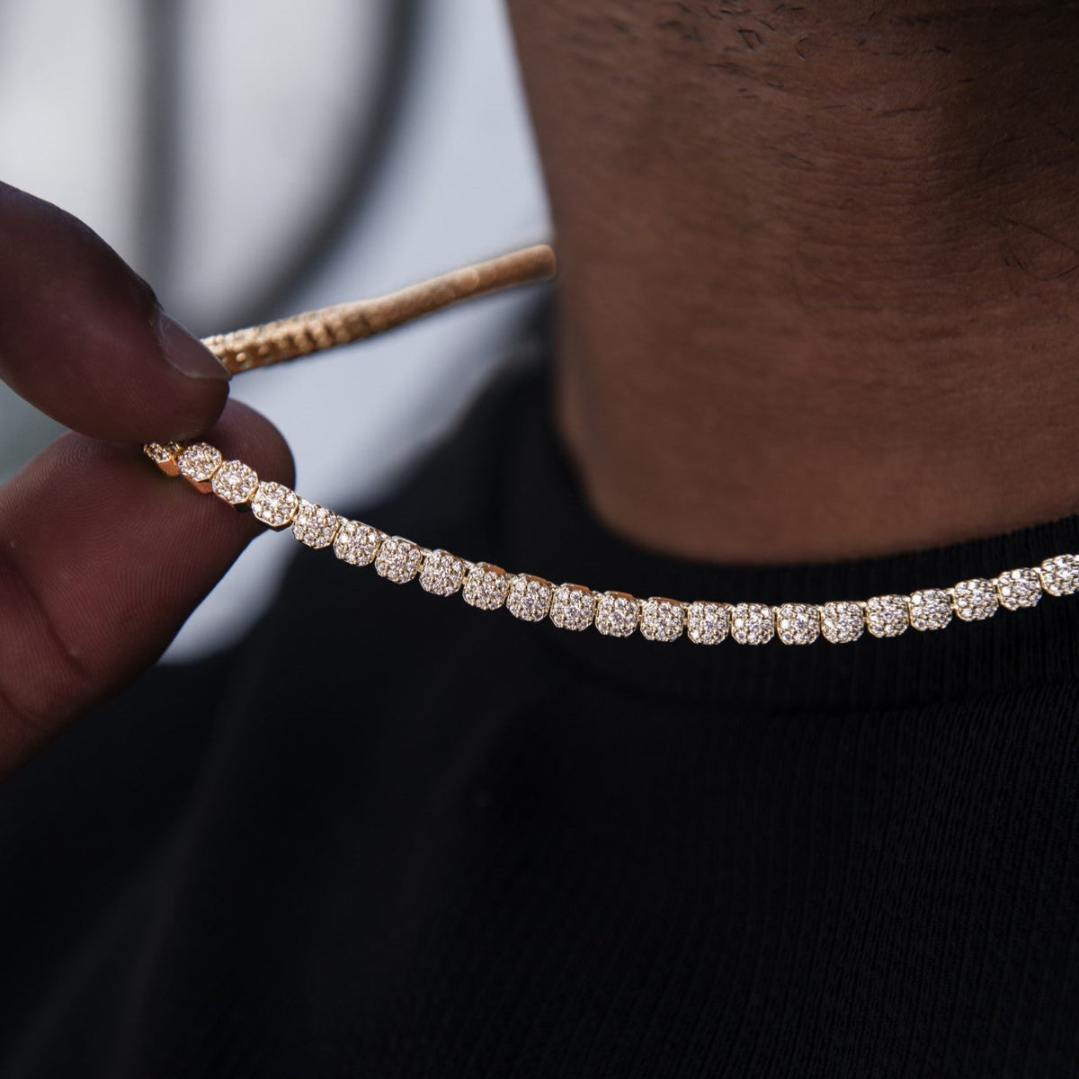 Iced Mini Clustered Tennis Chain in Yellow Gold