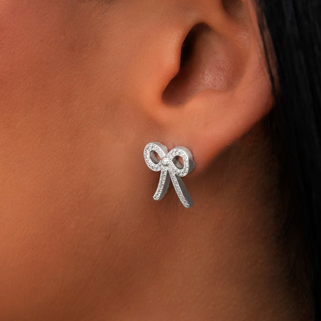 GLD Diamond Bow Stud Earrings in White Gold