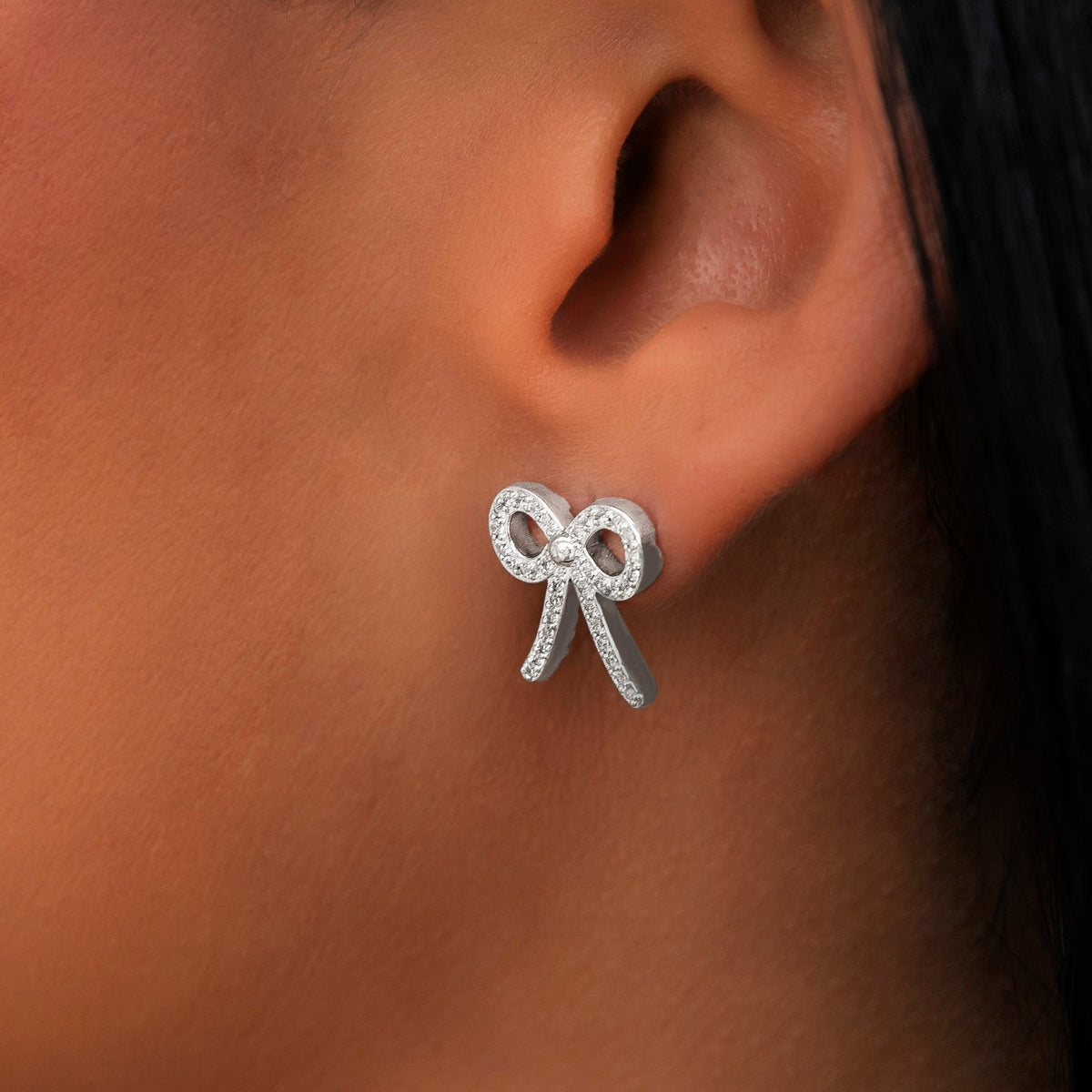 GLD Diamond Bow Stud Earrings in White Gold