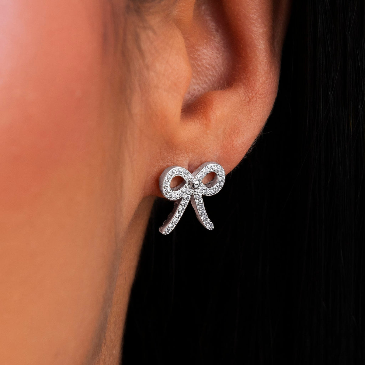 GLD Diamond Bow Stud Earrings in White Gold
