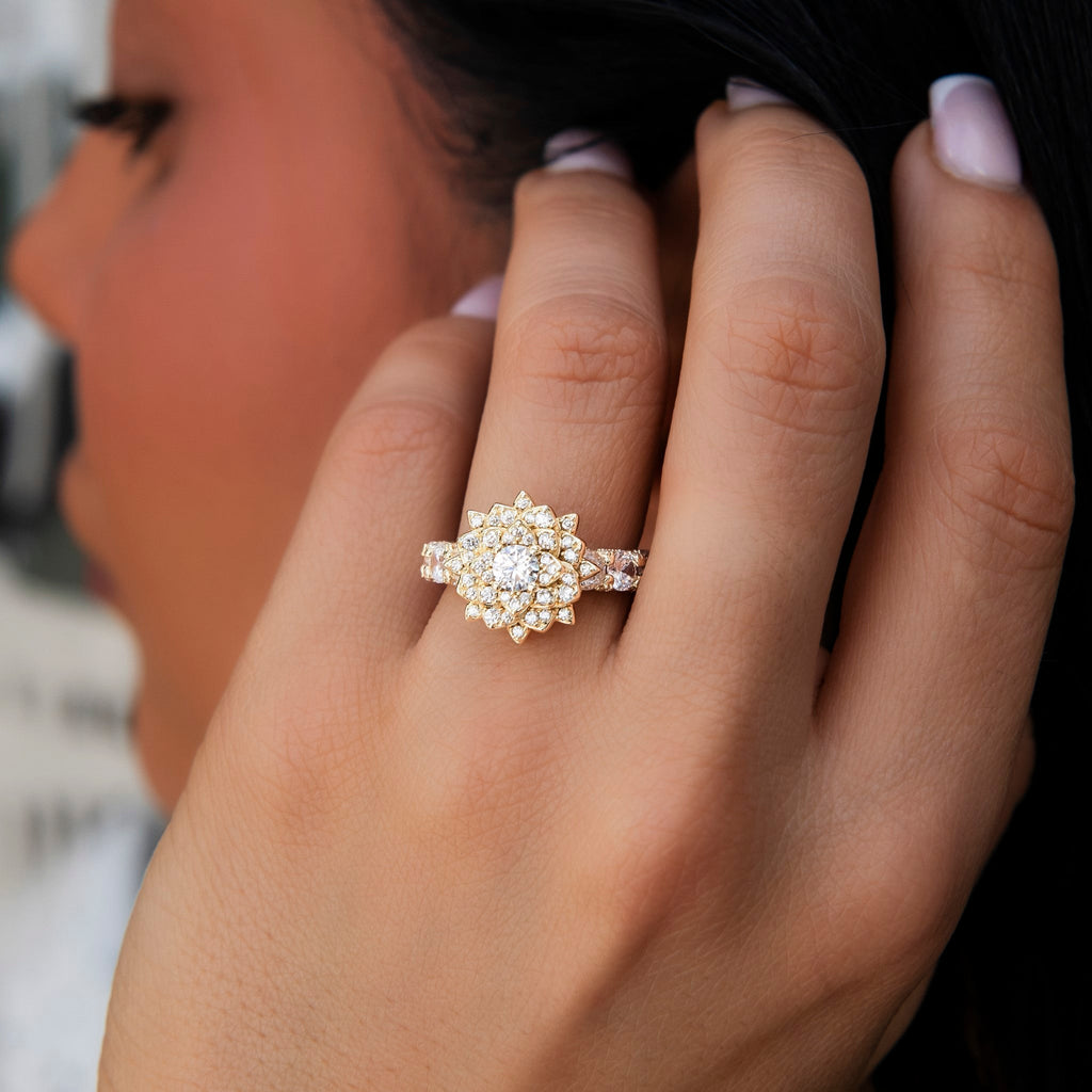 Iced Rose Ring Gift Bundle in Yellow Gold