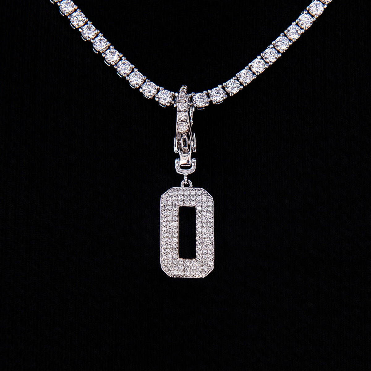 Micro Pave Number Clip On Pendants in White Gold