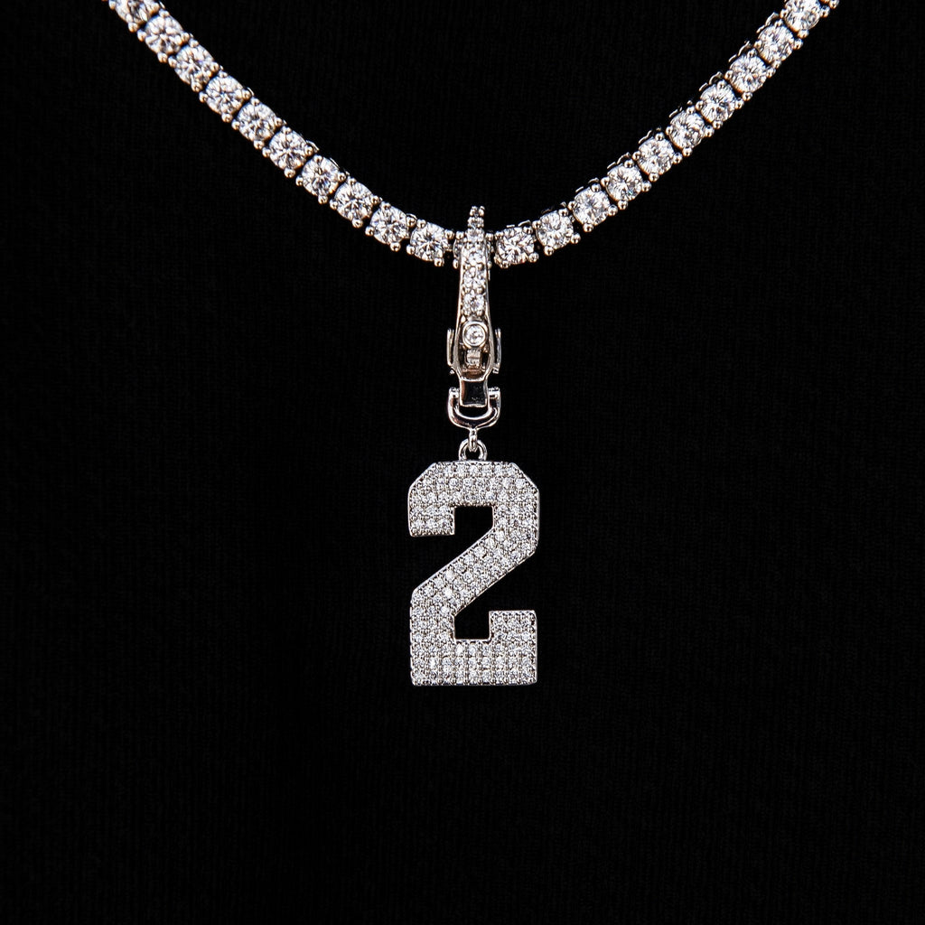 Micro Pave Number Clip On Pendants in White Gold