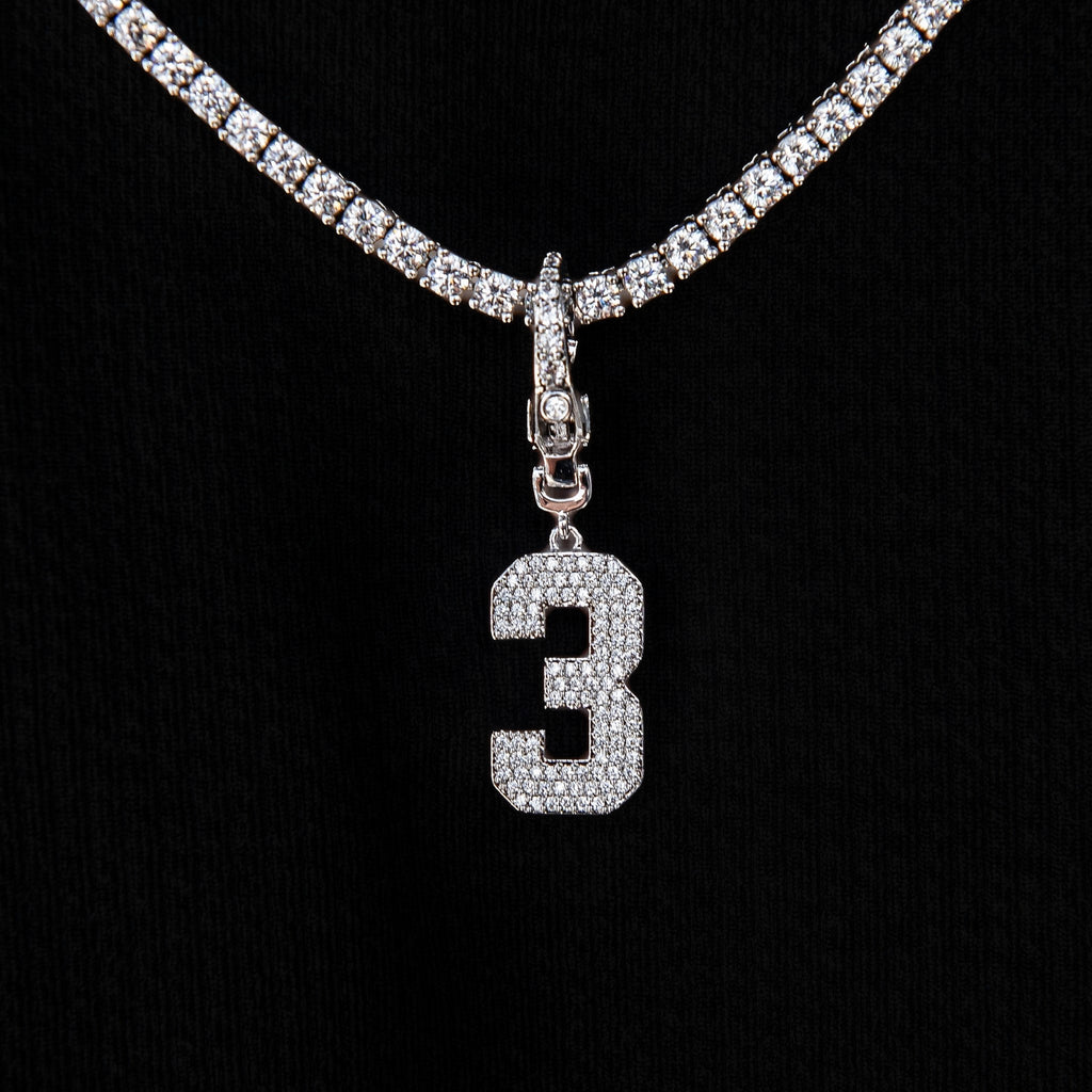 Micro Pave Number Clip On Pendants in White Gold