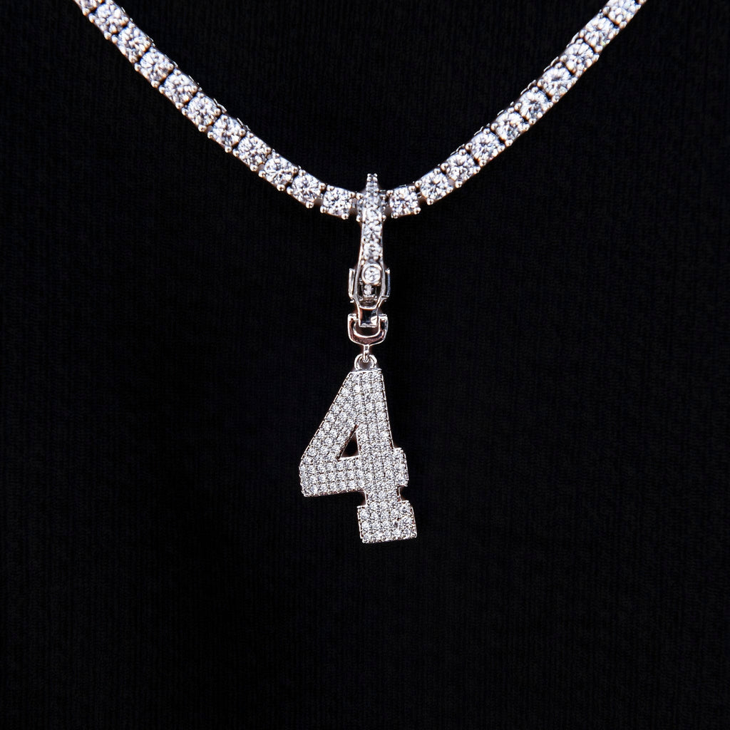 Micro Pave Number Clip On Pendants in White Gold