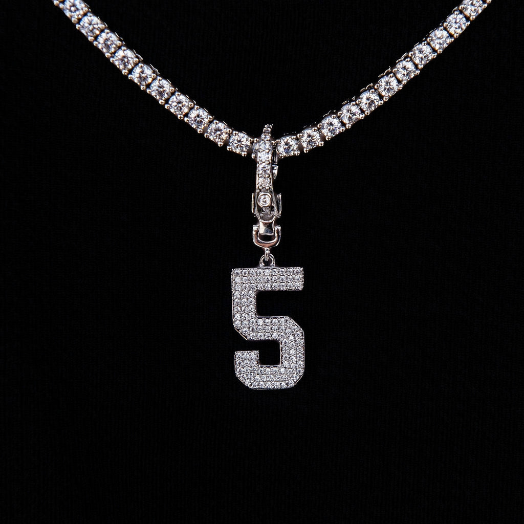 Micro Pave Number Clip On Pendants in White Gold