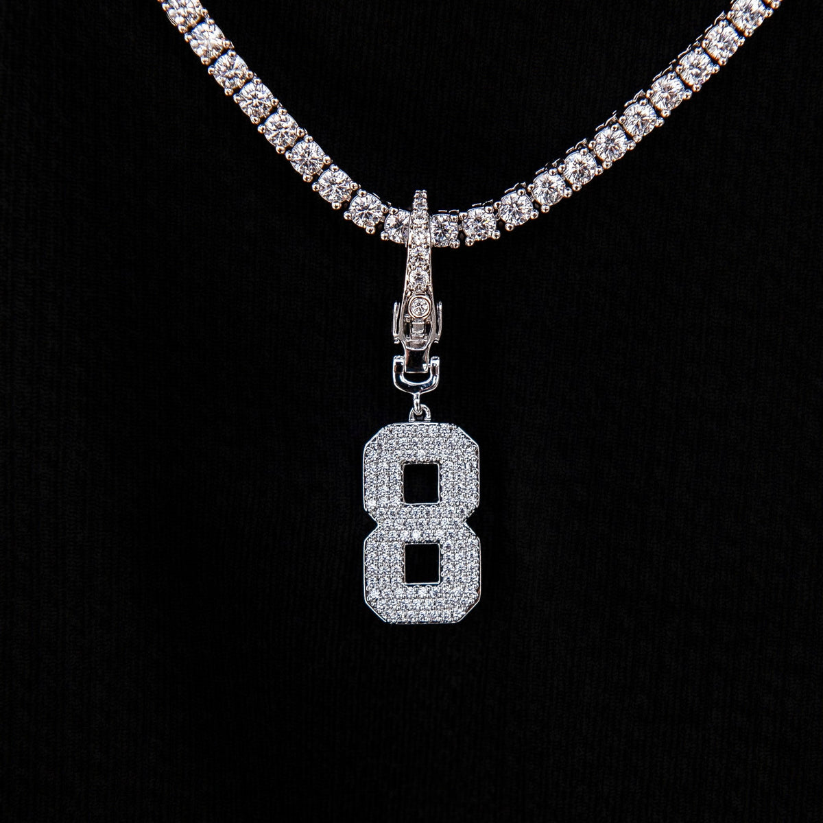 Micro Pave Number Clip On Pendants in White Gold