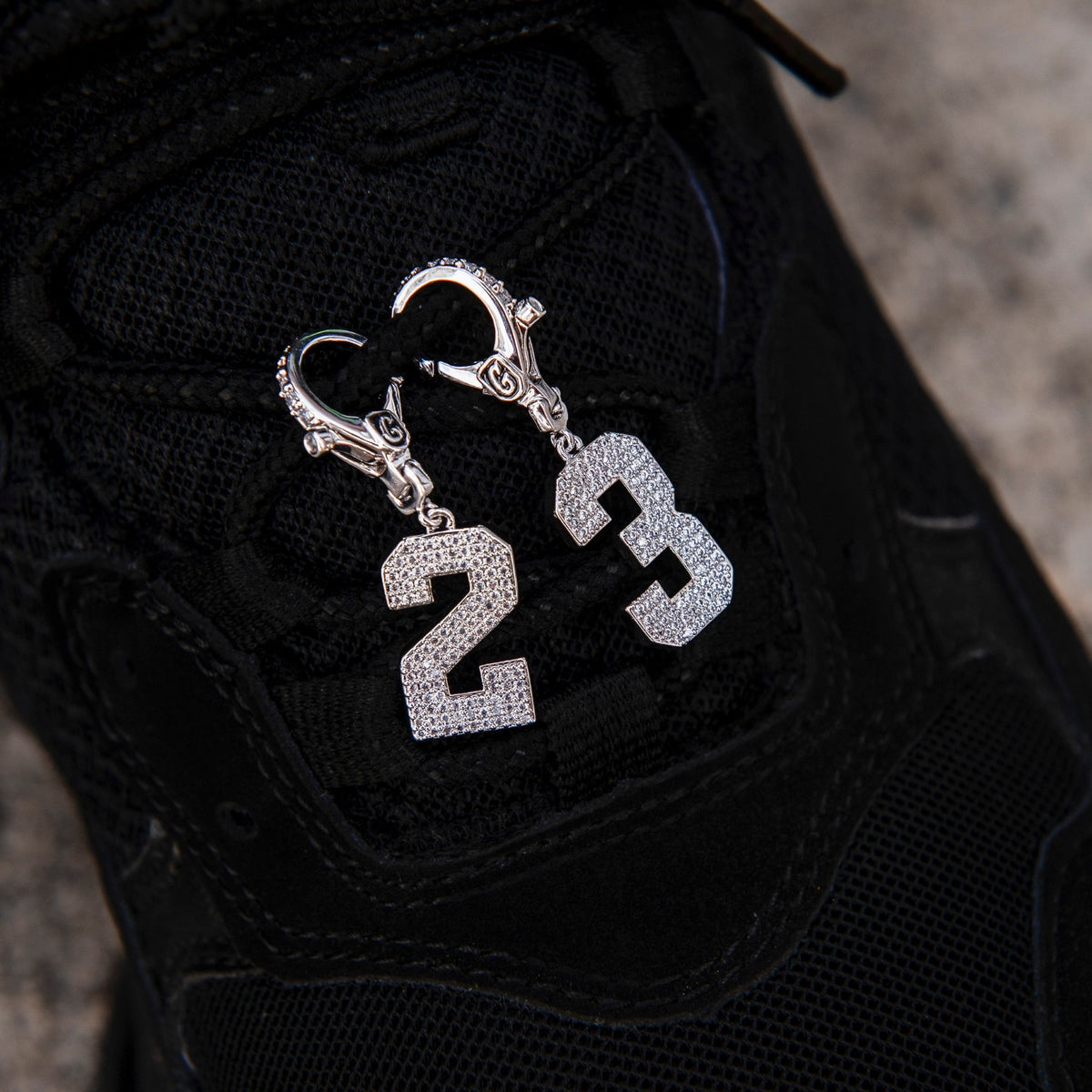 Micro Pave Number Clip On Pendants in White Gold