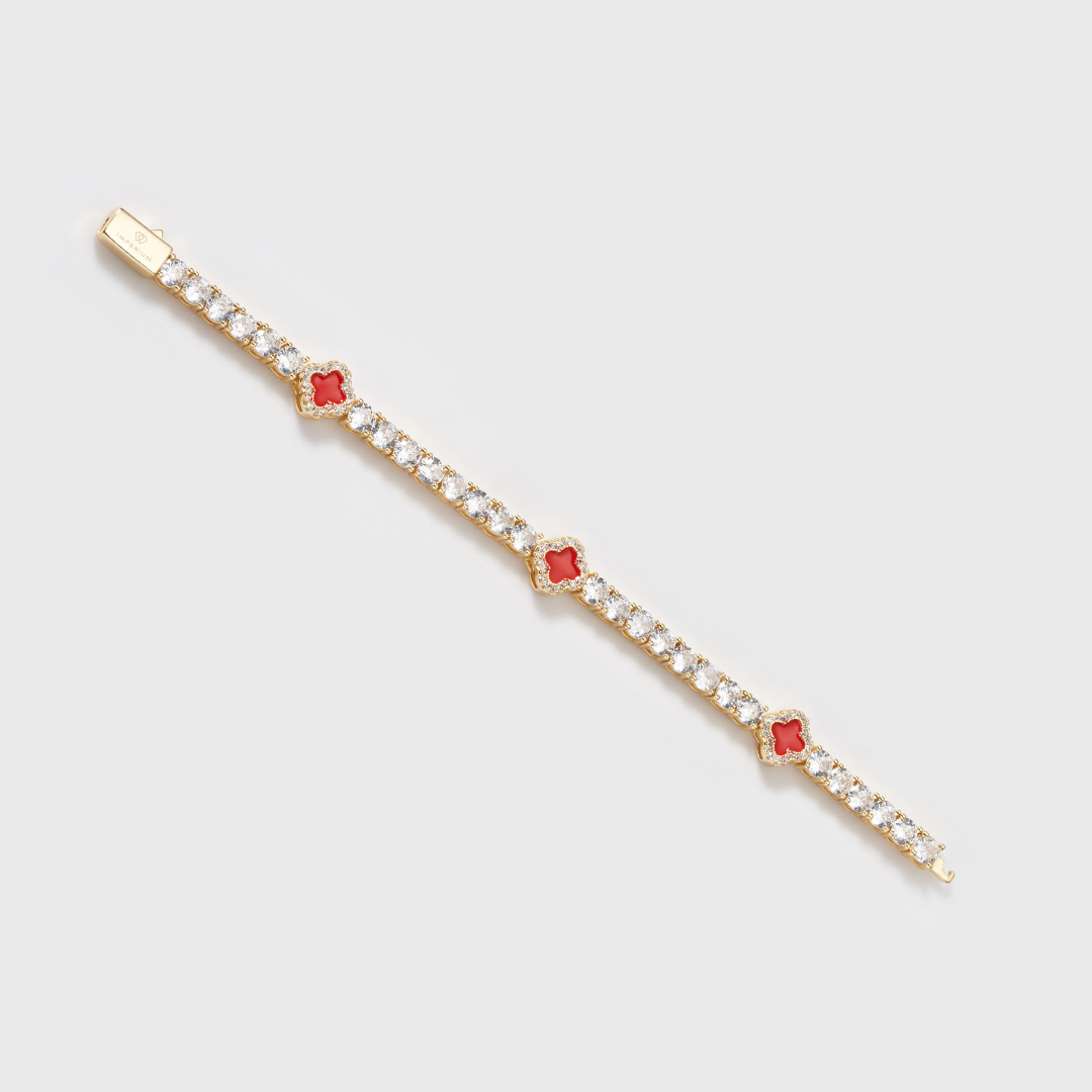 Red Clover Tennis Bracelet (Gold) - 4mm