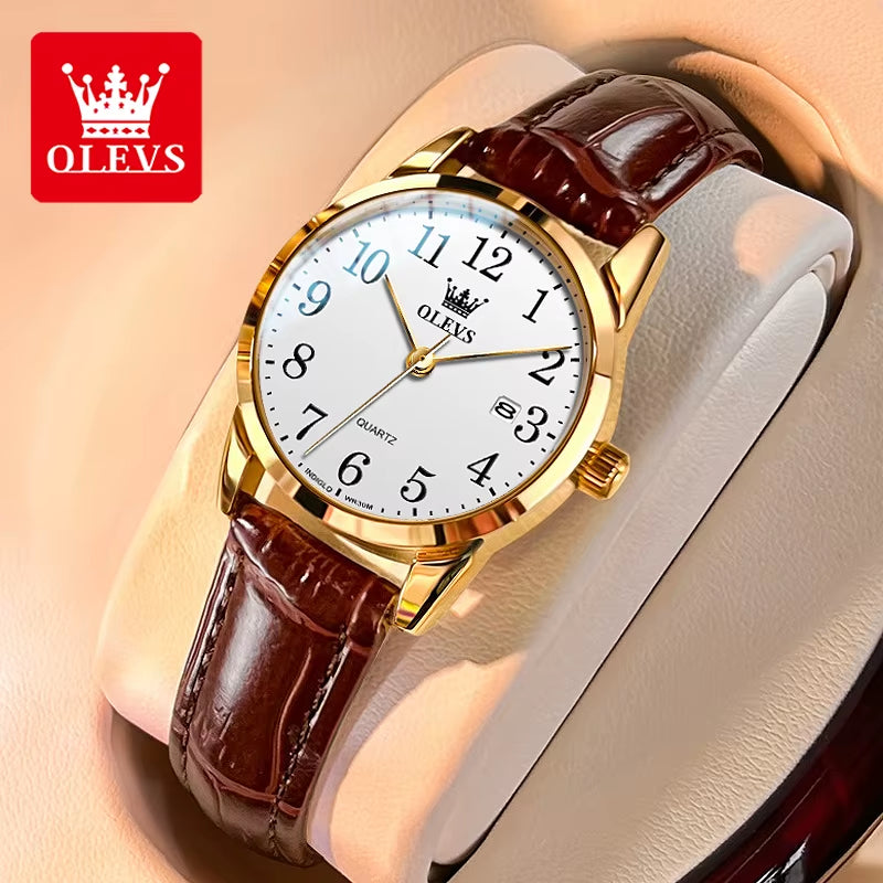 Luxury Waterproof Quartz Watch for Men and Women with Leather Strap and Arabic Numeral Scale