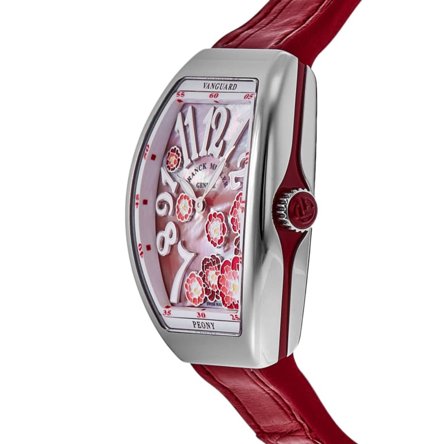 Franck Muller Vanguard Limited Edition Lady Peony Color Dreams 32mm Red Mother of Pearl Dial Leather Strap Women's Watch V 32 QZ MOP RG AC RG