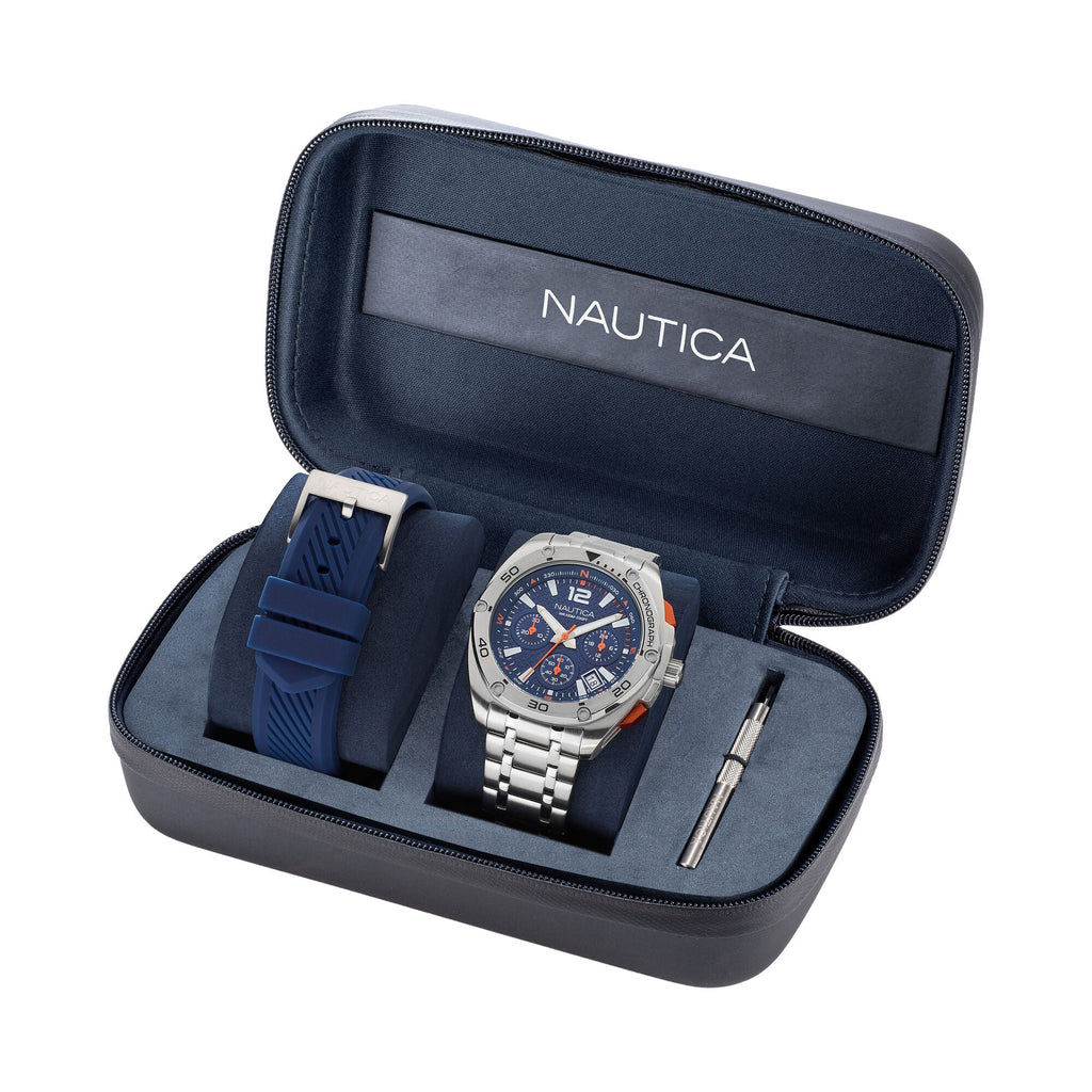 Nautica Tin Can Bay Stainless Steel And Silicone Watch Box Set