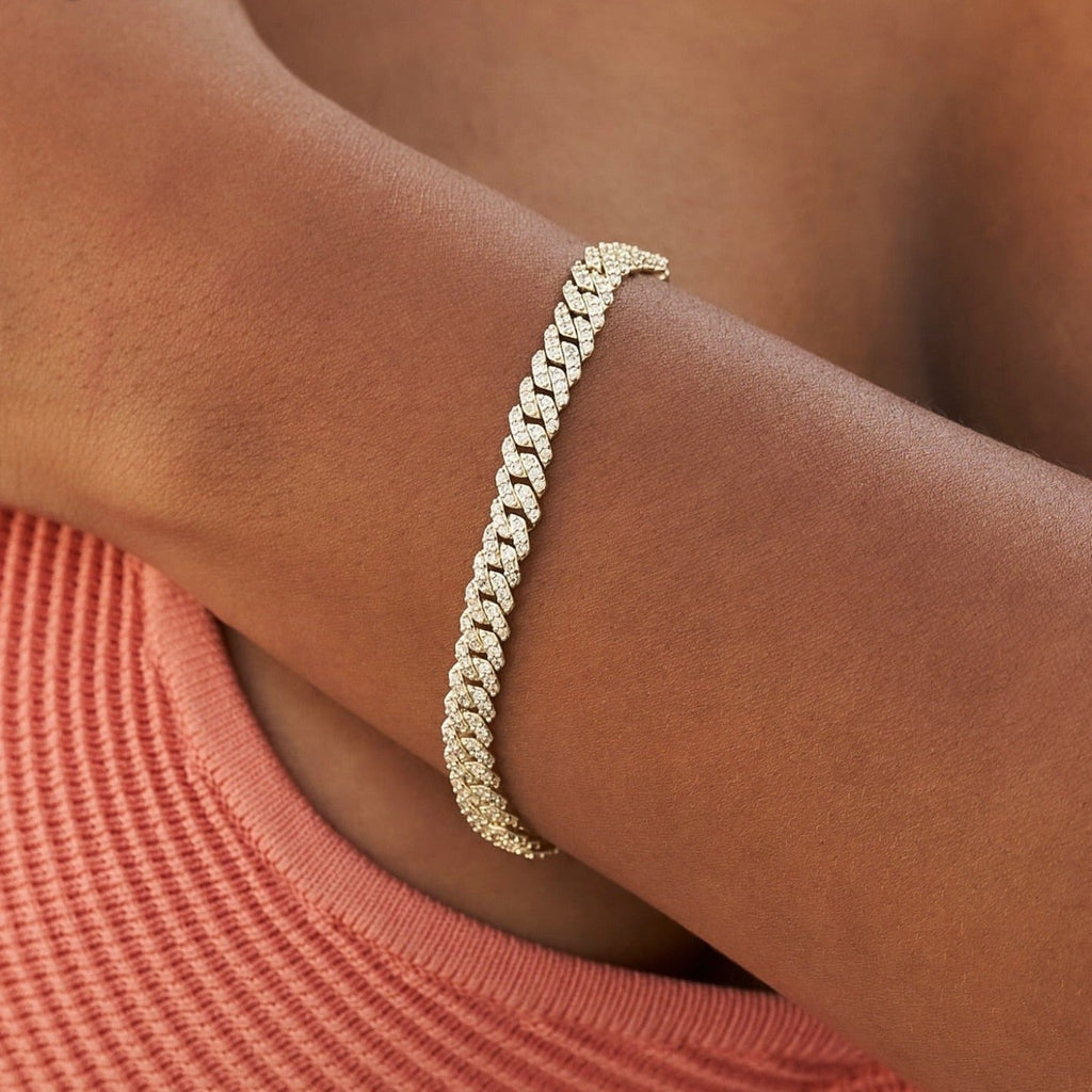 GLD Micro Diamond Prong Cuban Bracelet in Yellow Gold - 6mm