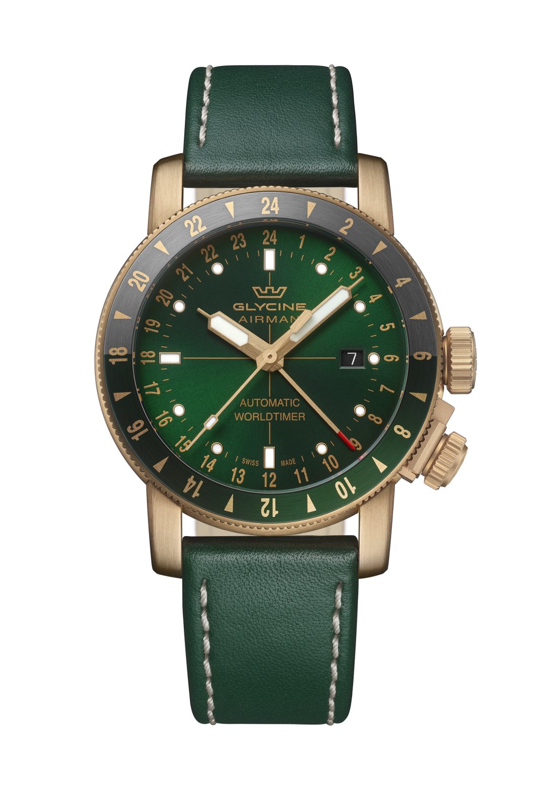 Glycine Men's Airman Contemporary Bronze GMT 44mm Automatic Watch