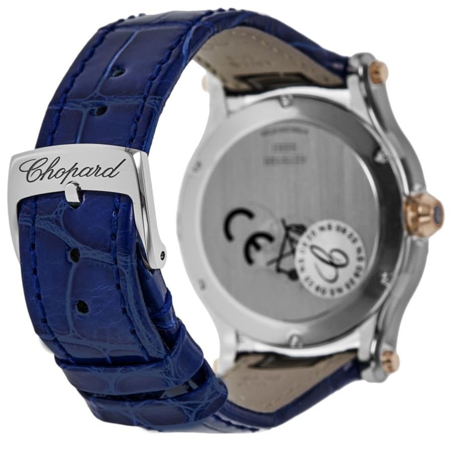 Chopard Happy Sport Round 36mm Blue Diamond Dial Leather Strap Women's Watch 278582-6012