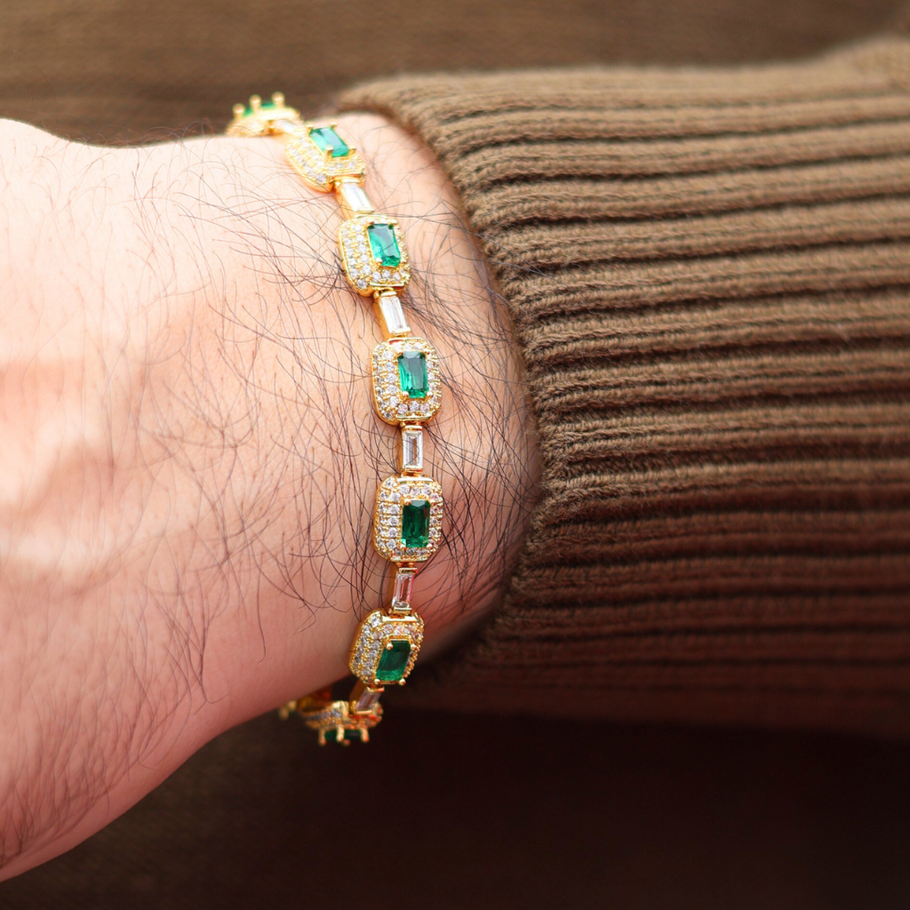 Green Gemstone Bracelet (Gold) - 7mm