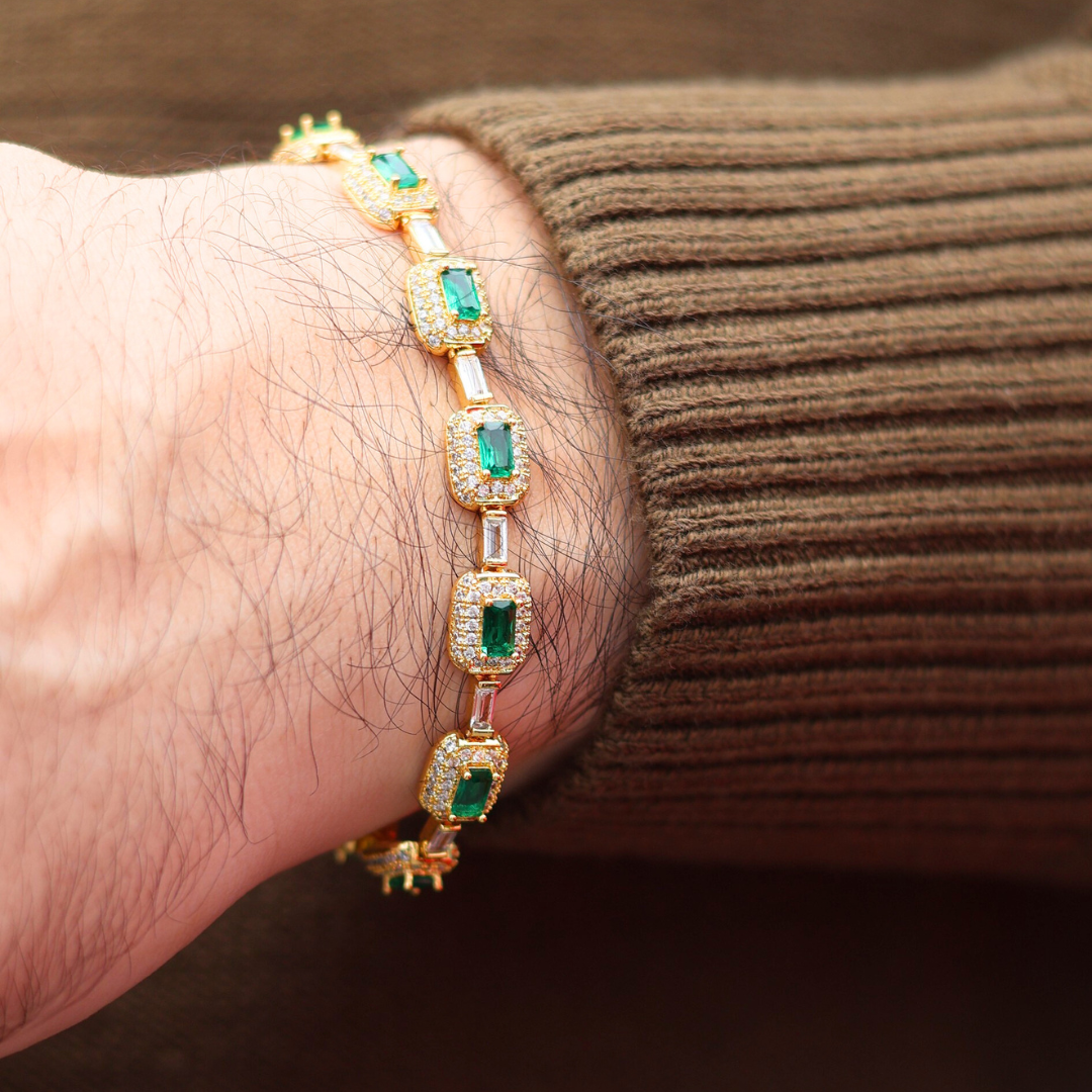 Green Gemstone Bracelet (Gold) - 7mm