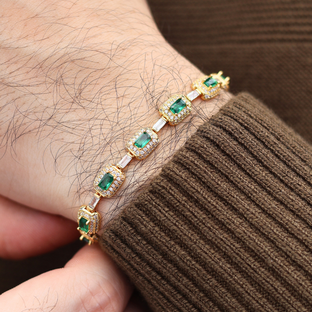 Green Gemstone Bracelet (Gold) - 7mm