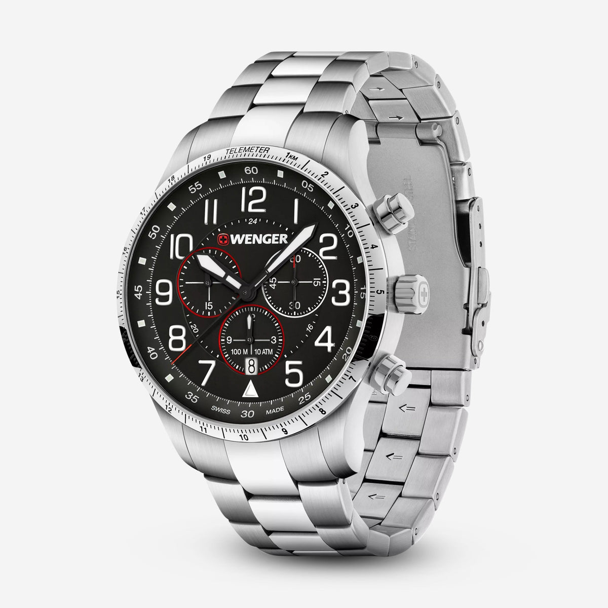 WENGER Swiss Army Men's 01.1543.120 Attitude Black Dial Chronograph Watch 44mm