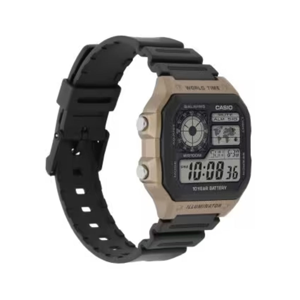 Casio Men’s Black and Brown World Time Digital Resin Watch - AE-1200WH-5AVCF