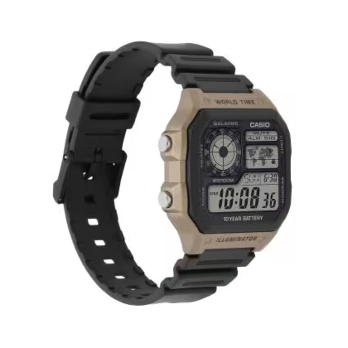 Casio Men’s Black and Brown World Time Digital Resin Watch - AE-1200WH-5AVCF