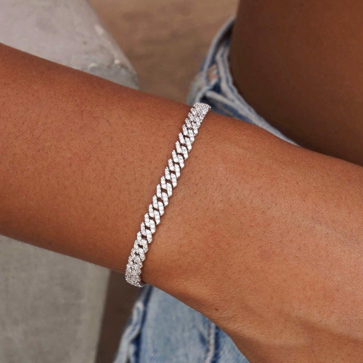 Micro Diamond Prong Necklace + Bracelet Bundle in White Gold - 6mm