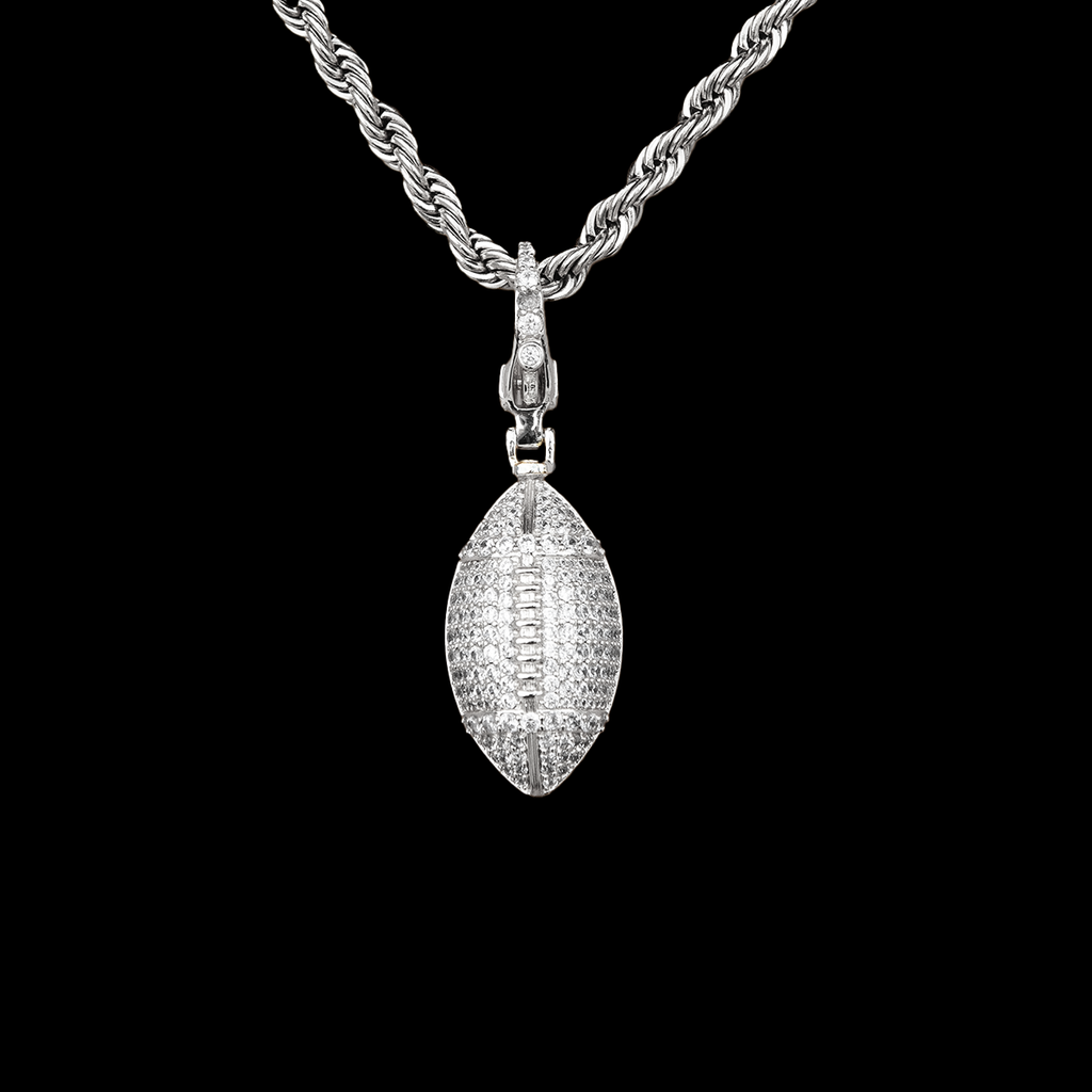 Football Clip On Pendant in White Gold