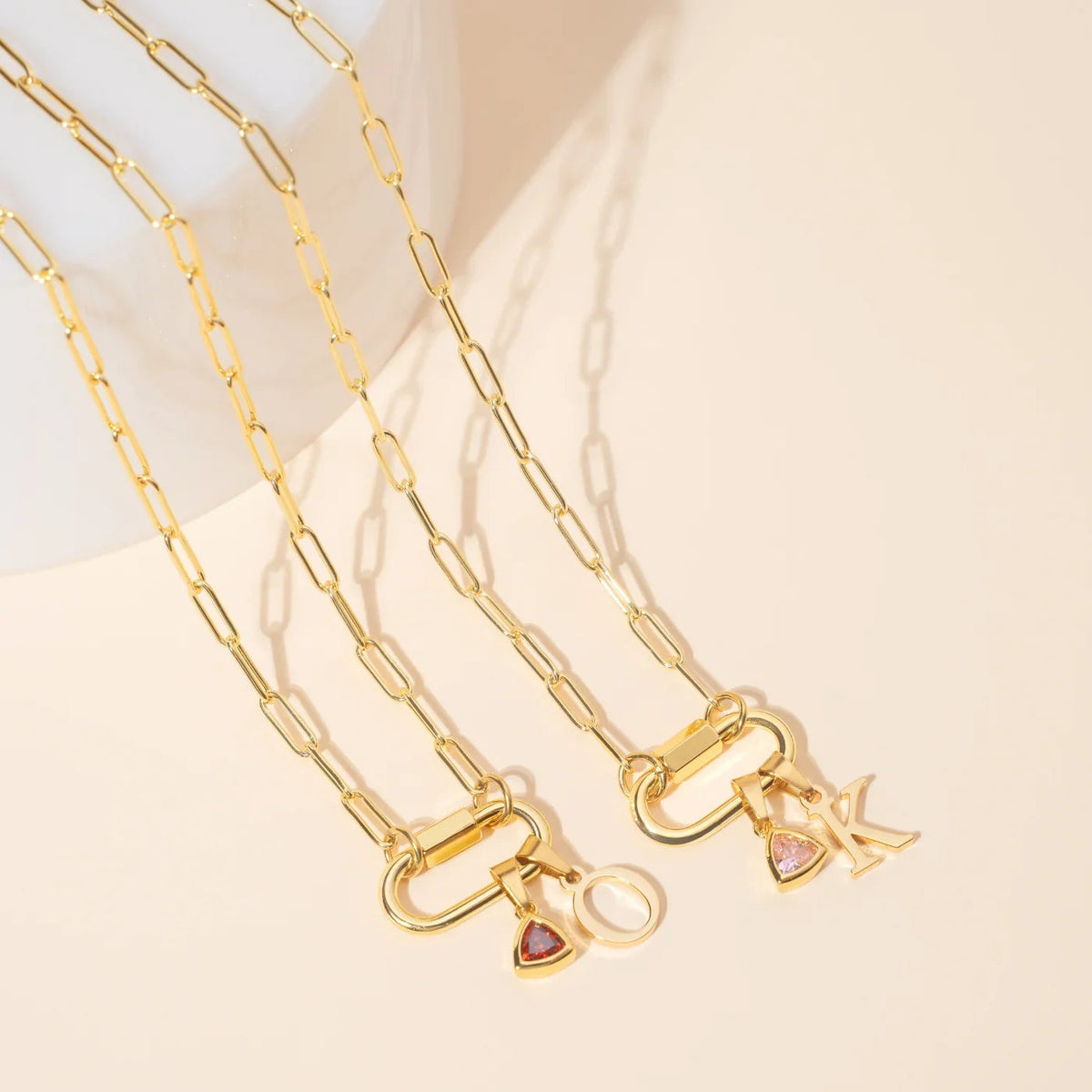 Initial Birthstone w/ Paper Clip Chain
