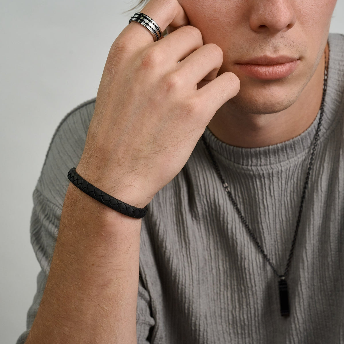 Double Row Black Stone Matte Band