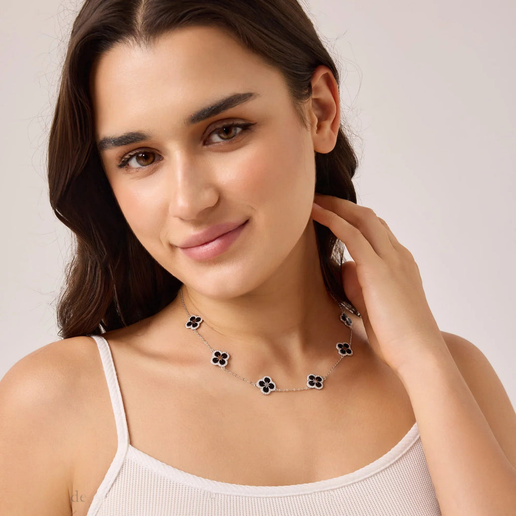 Iced Black Ventura Clover Necklace
